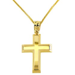 Χρυσός σταυρός Κ14 με αλυσίδα